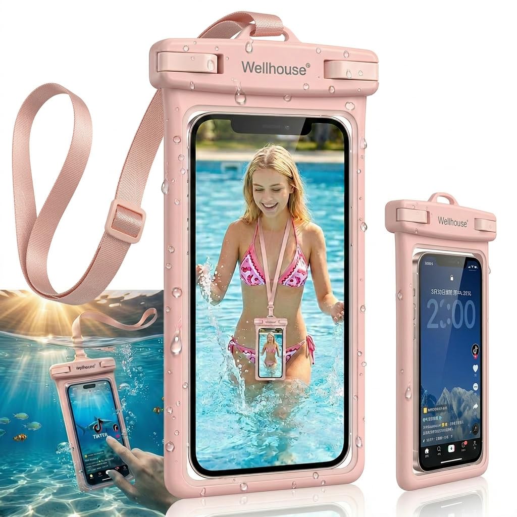 wellhouse 3D Waterproof Phone Pouch with Lanyard,Premium TPU100FT Deep Waterproof Phone Case for iPhone 17 16 15 14 13 12 Pro Max XS Samsung,