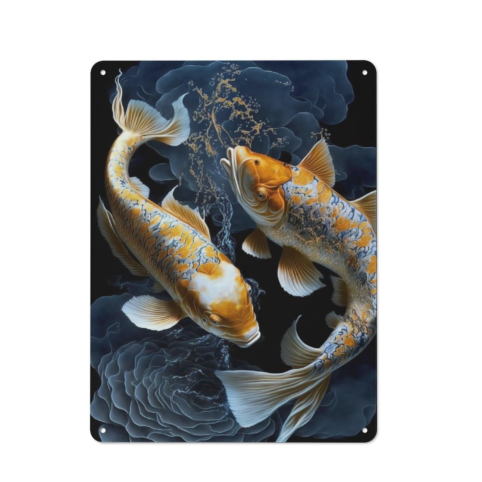 Junmoney Koi Fish Metal Wall Sign 40X30cm, Retro Decor For Hallway Wall, For Wall Display Collectors