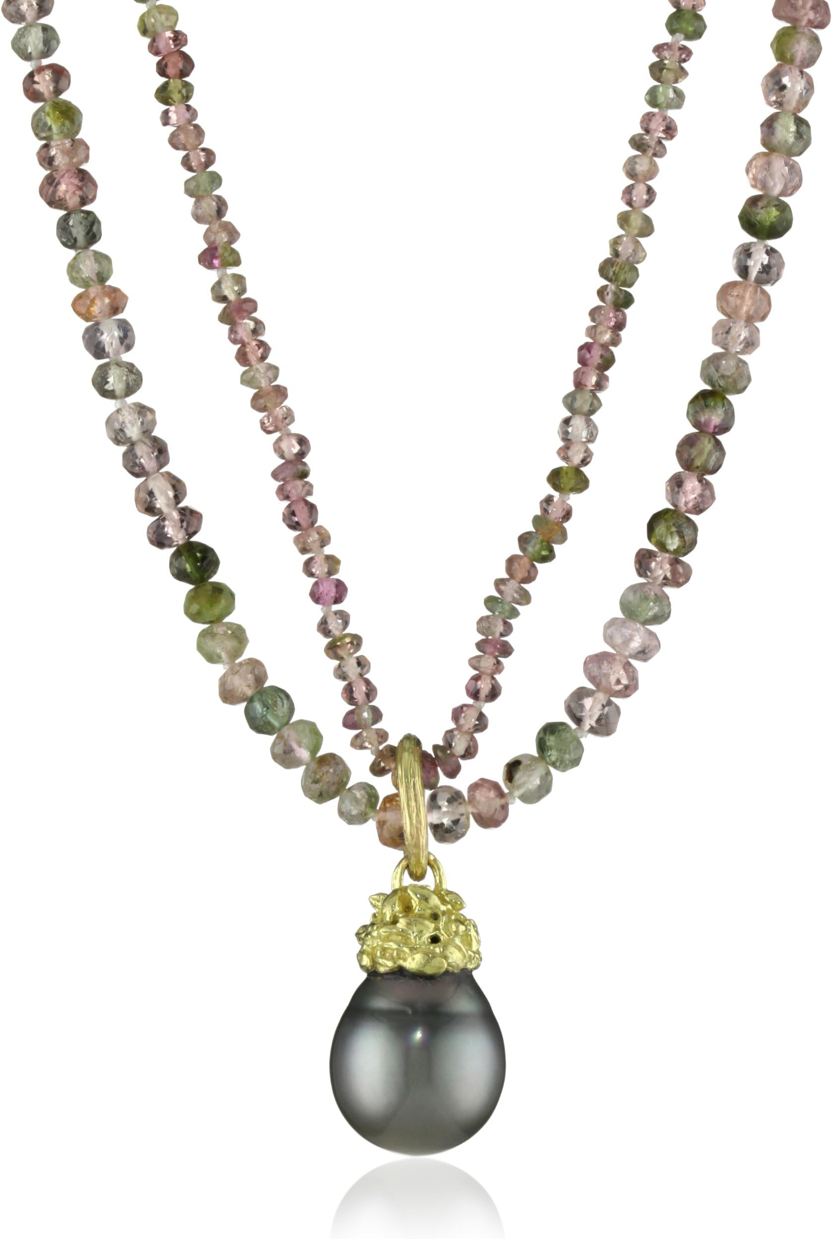 Gabrielle Sanchez Double Strand Tourmaline Nest Set Black Tahitian Pearl Multi-Colored Strand Necklace