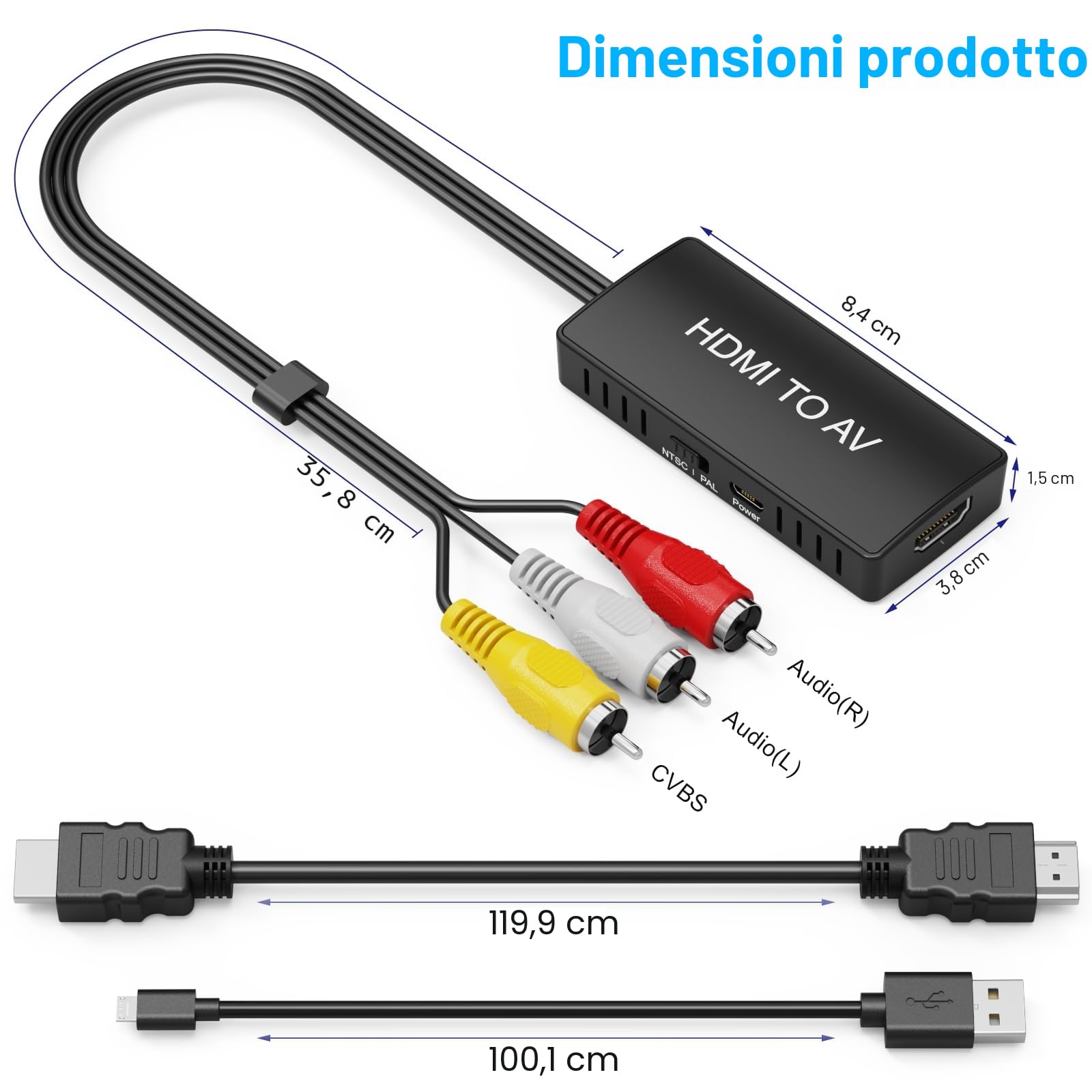 Convertitore HDMI a RCA Adattatore HDMI a AV 1080P Supporta PAL/NTSC per TV PC Xbox