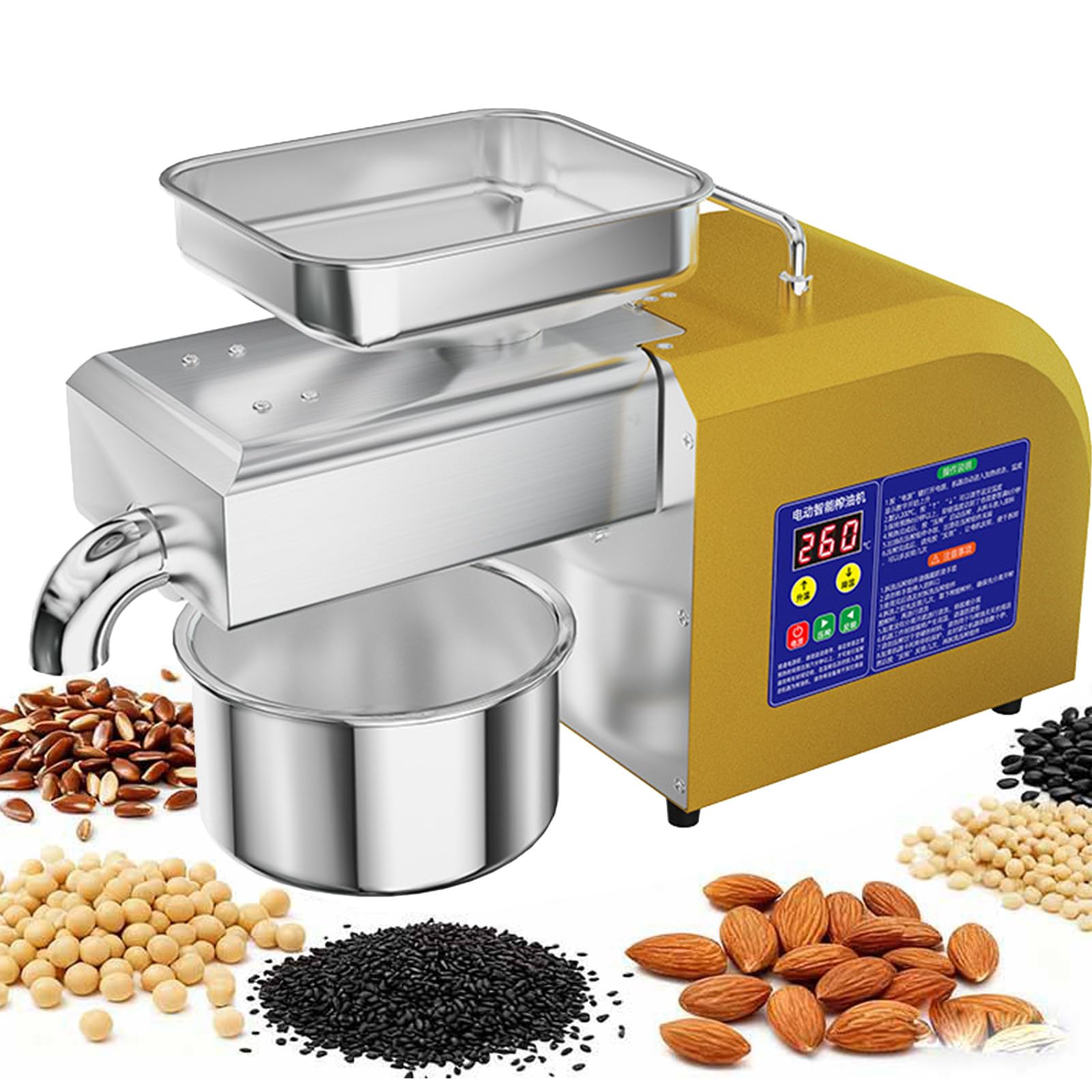 Ptatritious Multicolor 1100W Electric Oil Press Machine, Food Grade Stainless Steel, Automatic Oil Extractor For Walnut Olive Kernel Peanut Sesame Coconut Sunflower Seeds Soybean