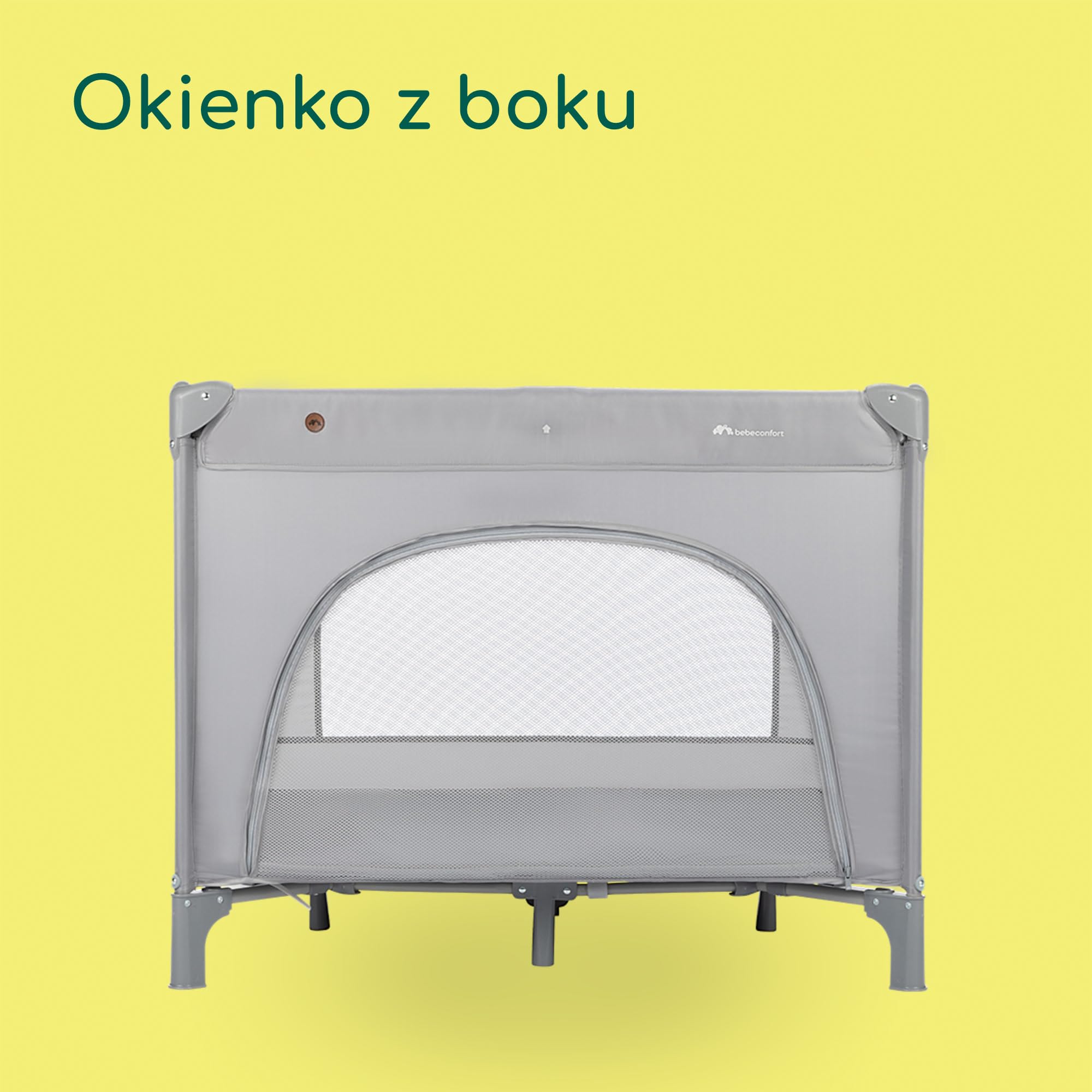 Bebeconfort Adonis, łóżeczko turystyczne 2 w 1, 0–3 lata (15 kg), kompaktowe składane łóżko, wejście z boku, duży miękki materac, torba do przenoszenia, łatwe składanie, stabilne, Mineral Gray