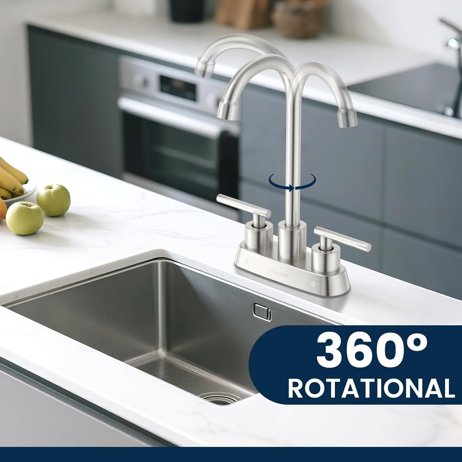 Commercial Bar Sink Faucet 4 Inch Center Deck Mount, Stainless Steel High Arch 2 Hole Utility Sink Faucets with Dual Lever Handles for Laundry Campers (Brushed Nickel) - Image 6