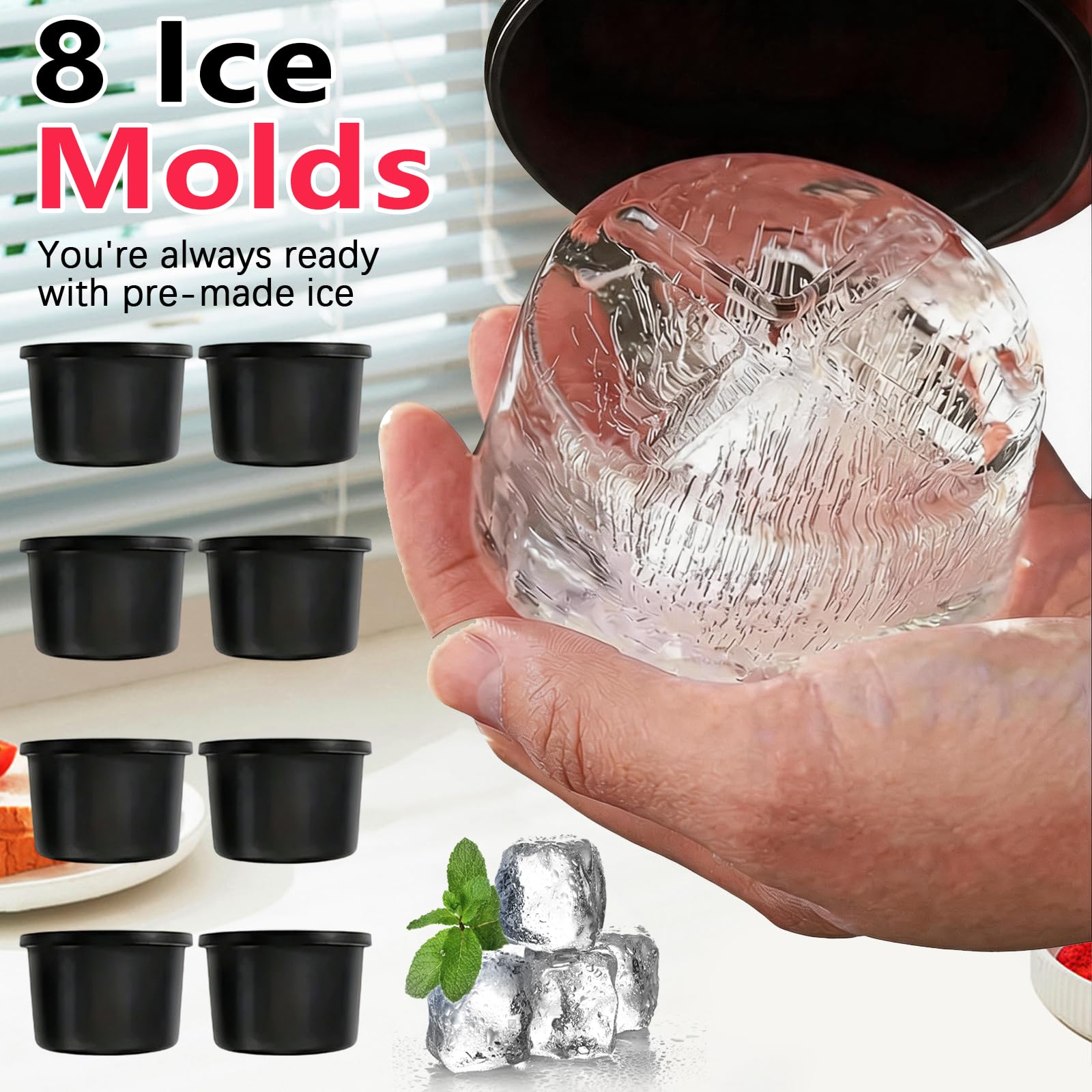 Accesorio para Hacer Hielo Raspado para Batidora Kitchen Aid, Accesorios para Batidora Pie Máquina de Granizados con 8 Moldes para Hielo, Accesorio para Hielo Raspado con Cuchillas Gruesas y Finas