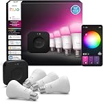 Philips Hue Starter Kit: Bridge Pro + 4 A19 E26 Smart Bulbs, White & Color Ambiance, Dimmable, Smart Light Hub, Works with Apple Home, Alexa, Google, Samsung SmartThings