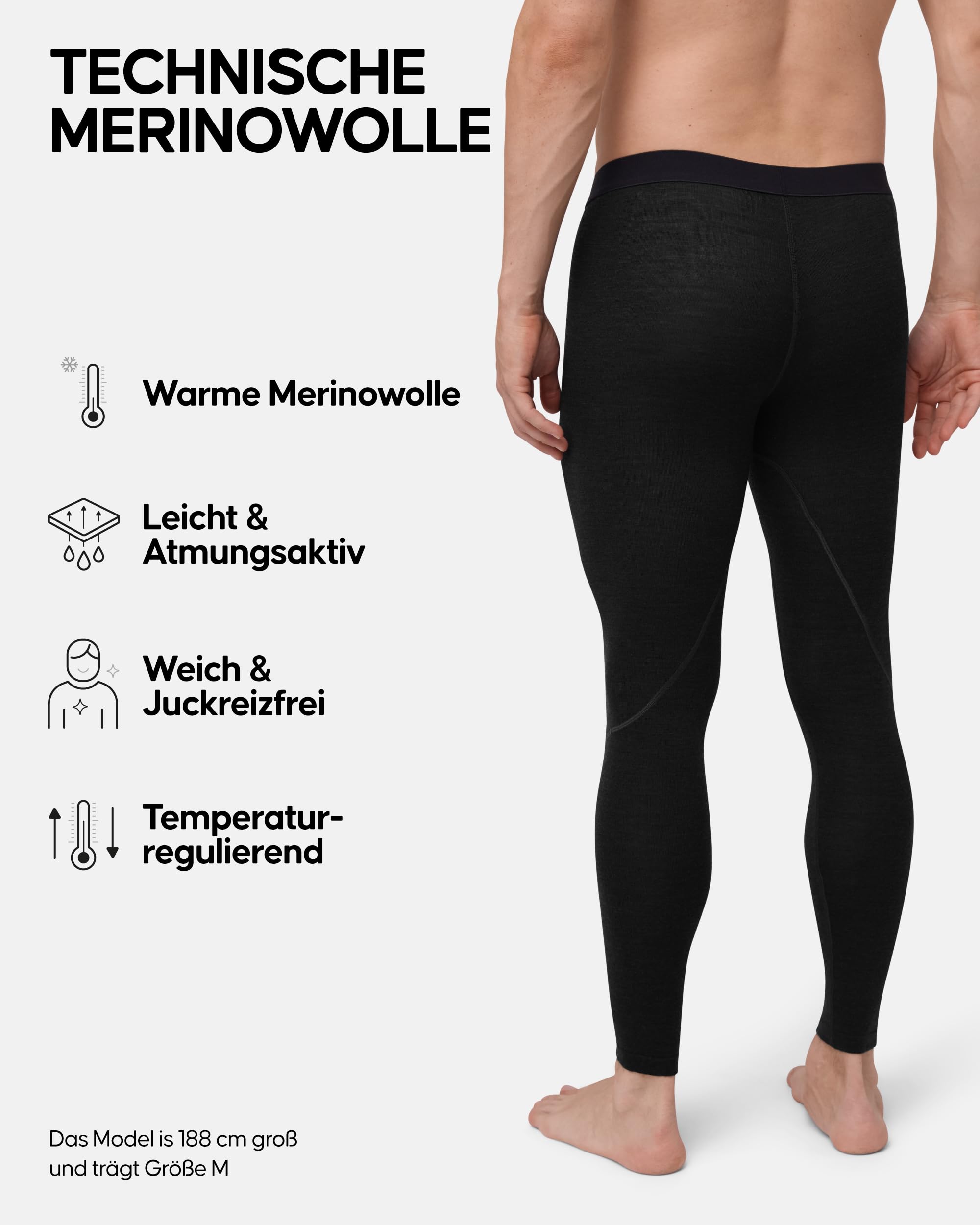 DANISH ENDURANCE Merino Thermounterhose Herren Lang, Premium Thermounterwäsche Herren, Funktionsunterwäsche, Warm & Atmungsaktiv, Funktionsunterhose Herren, Mit oder ohne Eingriff