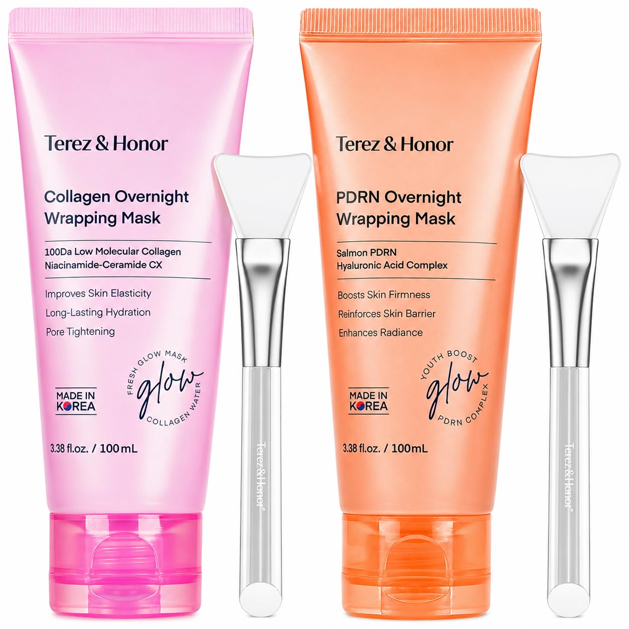 TEREZ & HONOR Collagen Night Wrapping Peel Off Mask & PDRN Duo: Korean Face Mask for Elasticity, Hydration & Glow, Dermatologist Tested, Korean Skin Care 6.8 FL OZ / 200mL