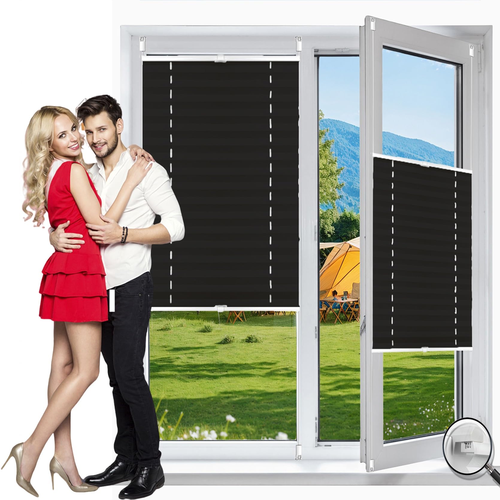 Temporary Shade Blinds No Drill Blinds 30 x 165 cm (W x H), No Tool No Drill Shades Top-Down Bottom-Up, Temporary Blinds for Windows Paper, Blackout Cellular Shades, for Window Door, Black