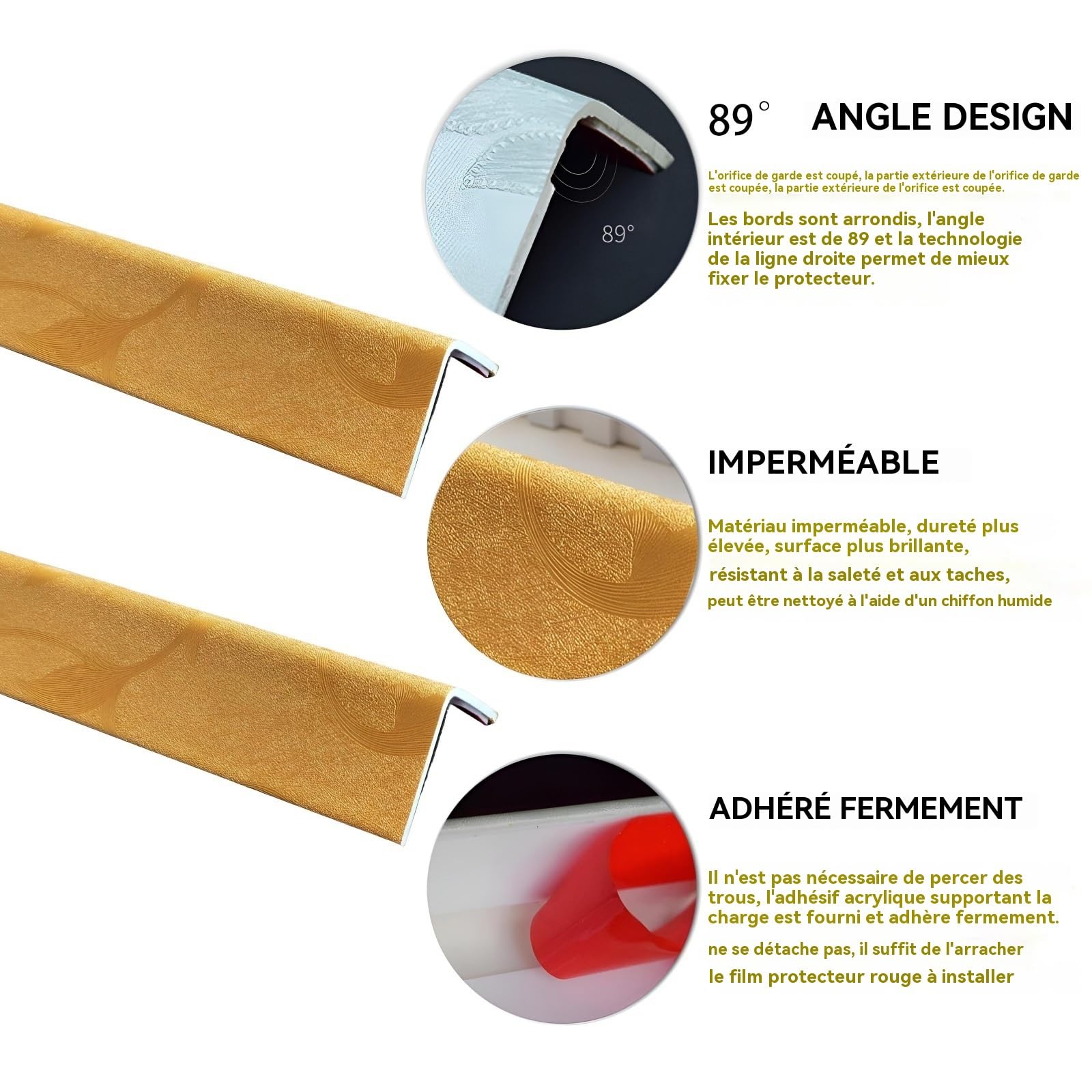 PVCProtector Lot de 3 protections d'angle adhésives pour mur et fourrure - 90 cm - Protection contre les chocs pour cuisine et maison (Opt 4, 20 x 20 mm)
