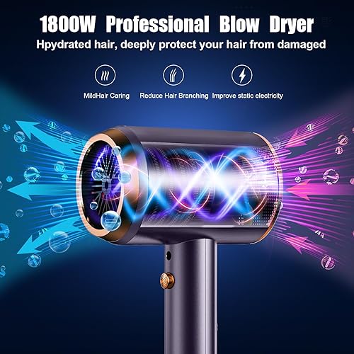 Miniatura 2 de Yadesba Secador de pelo iónico con difusor y soporte, secado rápido de 1800 W, secador de bajo ruido con temperatura constante para proteger el