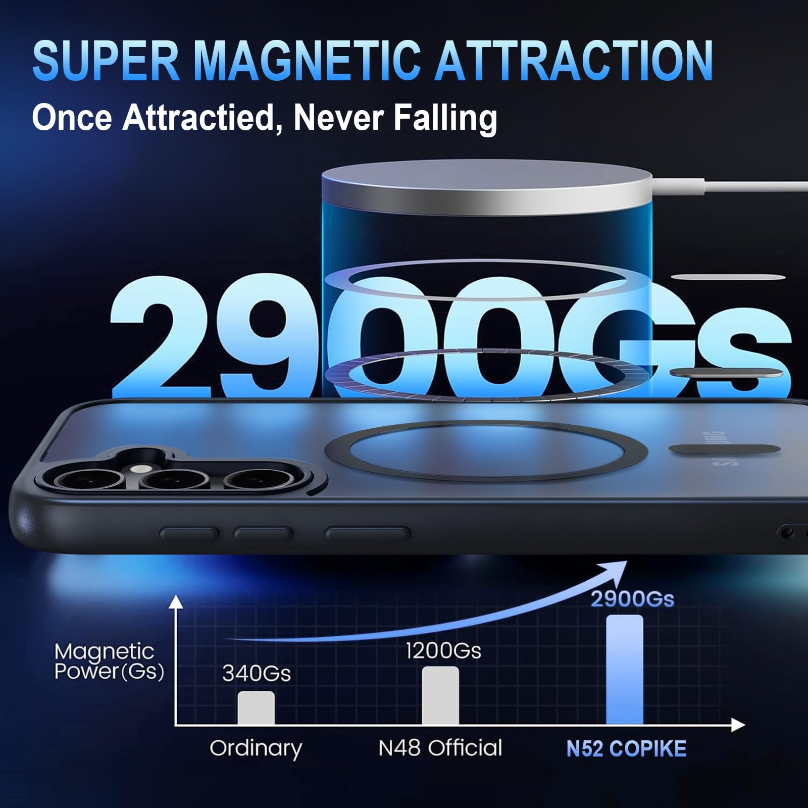 COPIKE Cover Magnetica per Samsung Galaxy S24 FE 5G con 2 Pezzi Vetro Temperato e 2 Lente Fotocamera Protezione, Custodia Sottile Antiurto Posteriore Glassata Traslucida Anti-Impronte, Opaca Nero