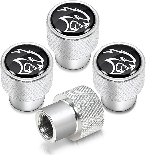 iPick Image para Dodge SRT Hellcat en negro sobre tapas de vástago de válvula de neumático de aluminio plateado brillante