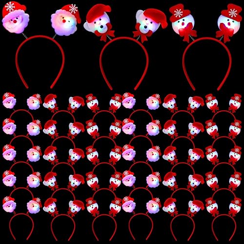 Liliful 30 diademas de Navidad con luces LED, accesorios para disfraz de Navidad, copos de nieve y muñecos de nieve, suministros de fiesta de