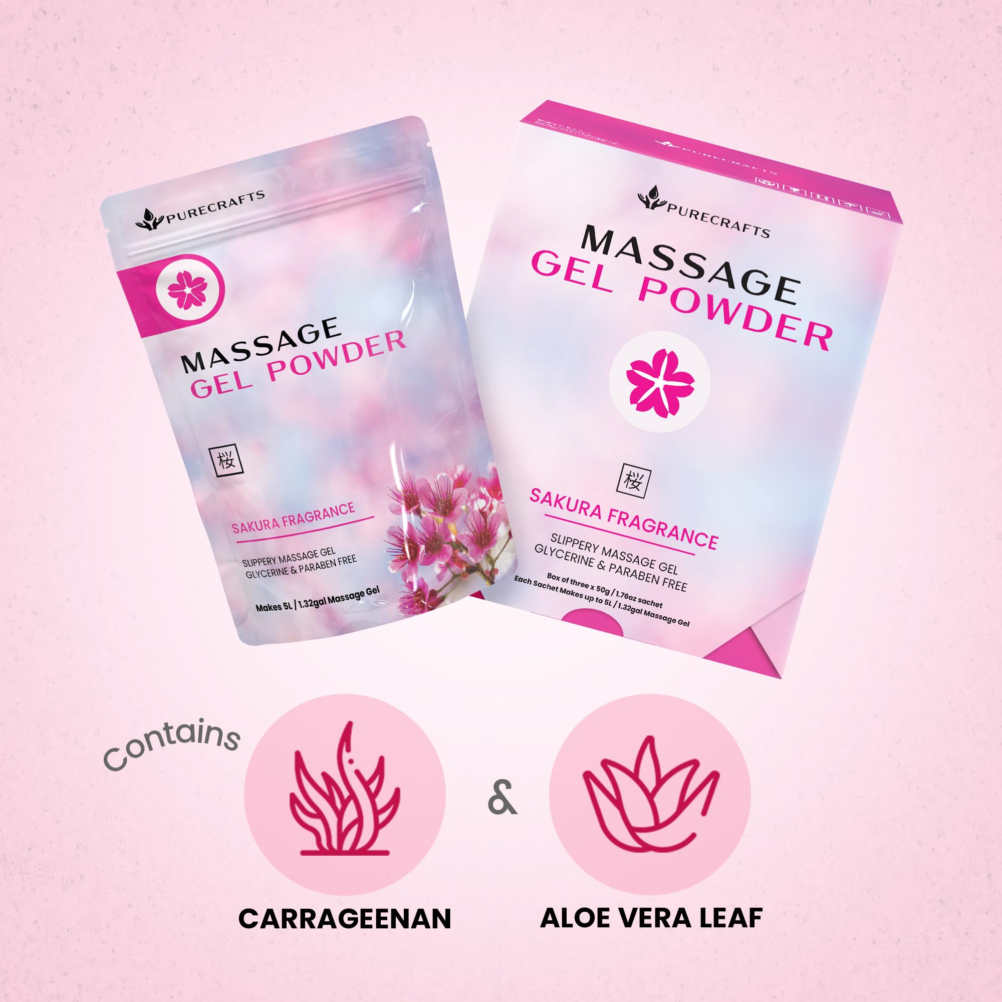 Gel da Massaggio in Polvere 50g (Confezione da 3) | Fragranza alla Sakura | Prodotto in Giappone | Gel Liscio e Scorrevole per Benessere e Relax | 50g Producono 5 Litri | Basta Aggiungere Acqua