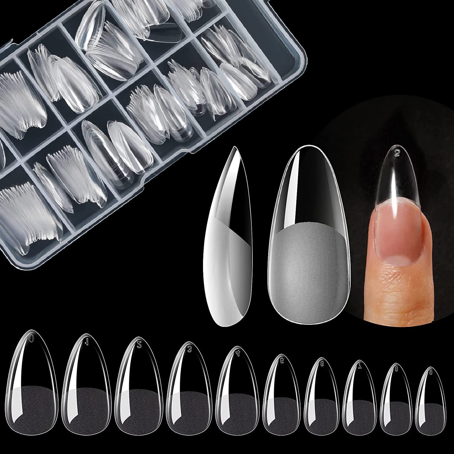 senvenskiHalf Matte Almond Nail Tips, 500pcs Soft Press On Nail Tips Gel Nail Kit Pre-shaped Full Cover, Clear Fake Acrylic Nails for DIY Nail Extensions (NT002)