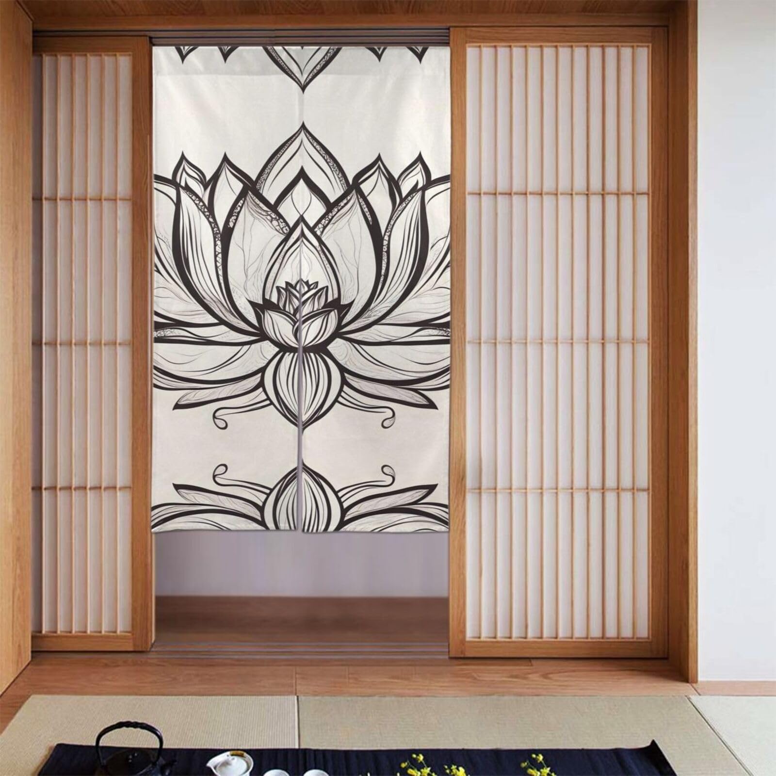 Cortinas opacas para dormitorio flor de loto BROLEO Decora juego de 2 paneles 142x86