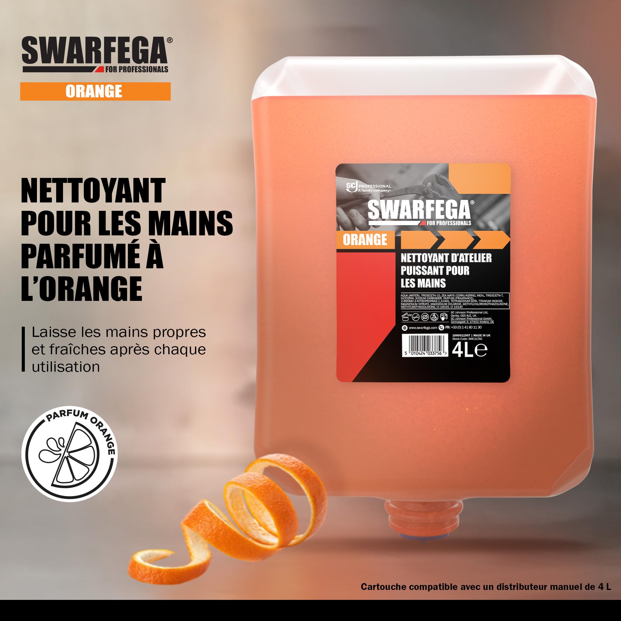 Swarfega Orange – Nettoyant Industriel Mains – Recharge 4 L – sans solvant – Usage Professionnel