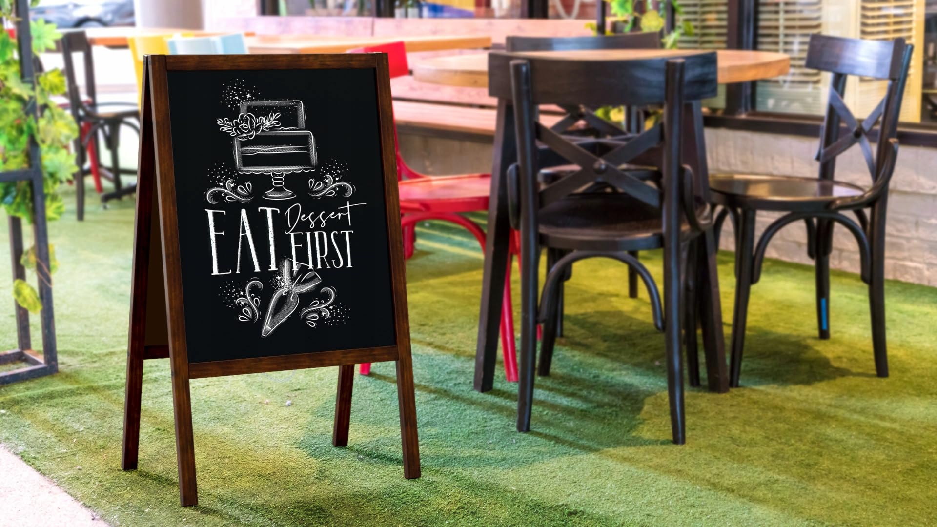 FKL DESIGN Home Deco 3 tailles ! Stop client affichage publicitaire stand up tableau publicitaire stand up stop client cadre en bois noir panneau publicitaire tableau à craie (XS 90 x 51 cm)