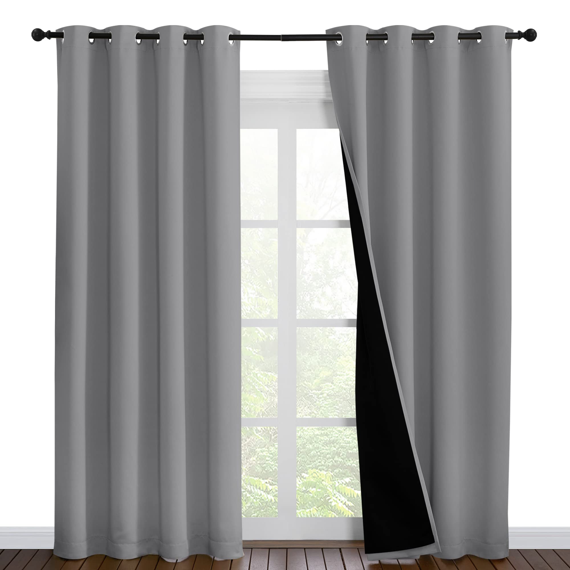 NICETOWN Full Shade Curtain Panels, Pair of Energy Smart &amp; Noise Blocking Out Blackout Drapes for Dining Room Window, Thermal Insulated Guest Room Lined Window Dressing(Silver Grey, 55 x 86 inch)