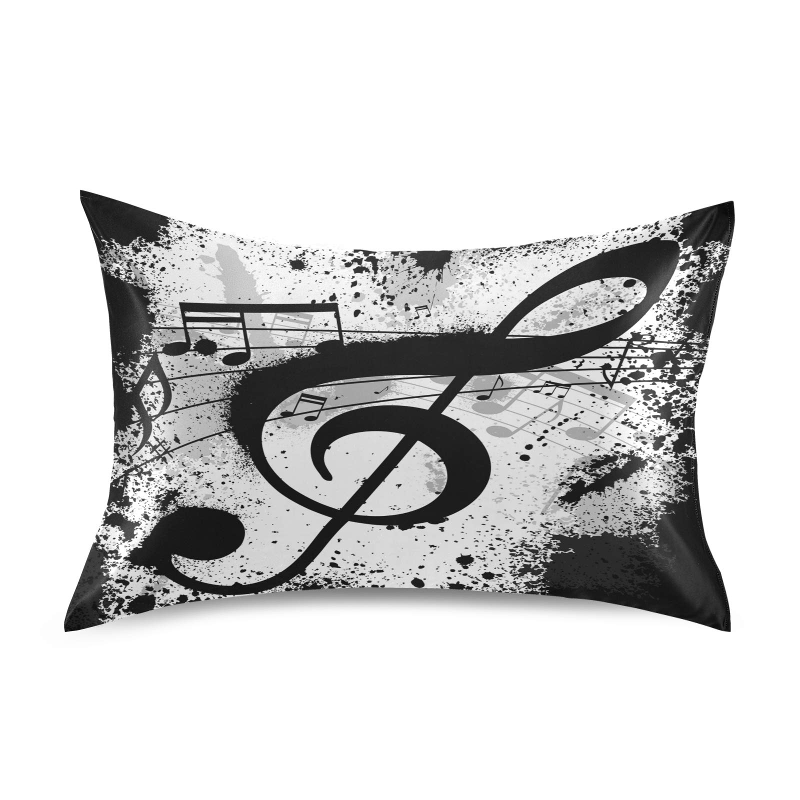 Keepreal Black Music Notes Satin Pillowcase For Hair And Skin Silk Pillowcase - Satin Pillow Covers With Envelope Closure, Standard Size(20X26 Inches)