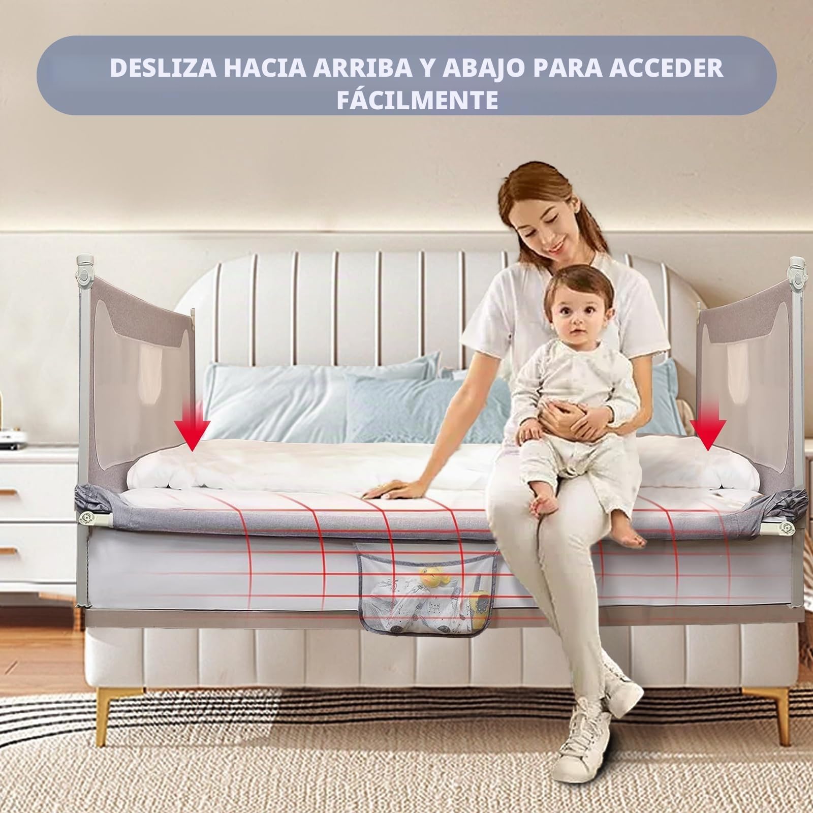 G TALECO GEAR Barrera para cama de 200 x 66 cm, barrera de cama para niños pequeños, protección contra caídas estable para niños y niñas, gris (1 pieza)