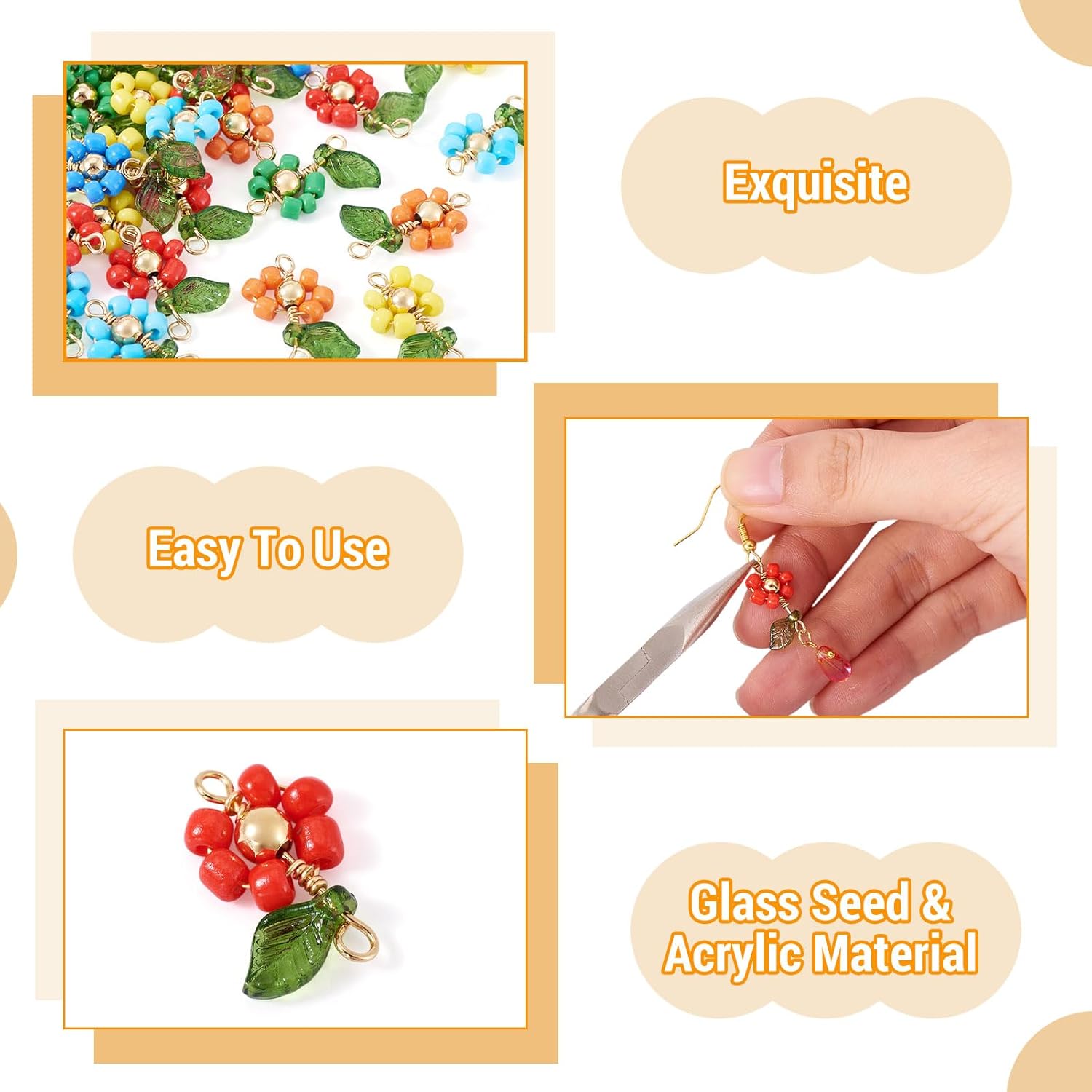 Cheriswelry Flower Earring Charms 36Pcs Flower Connector Pendants Sunflower Charm with Glass Seed Beads Petals Green Leaf 19x13mm for Jewelry Making DIY Necklace Bracelet Keychain - Image 6