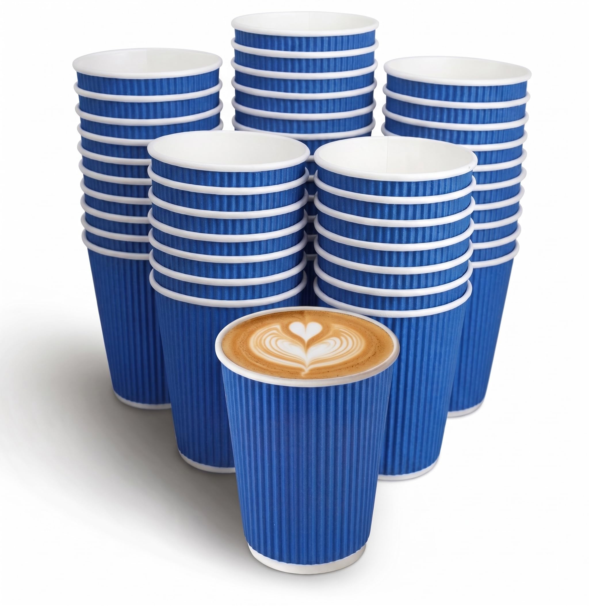 HOMELINK ECO 16oz Ripple Paper Cups 500 Pack | 3-Ply Insulated Leak-Proof Coffee Cups | No Sleeve Needed | Marine Blue | Café & Catering (16oz/ 473ml, 500 x 16oz Marine Blue Ripple Paper Cups)