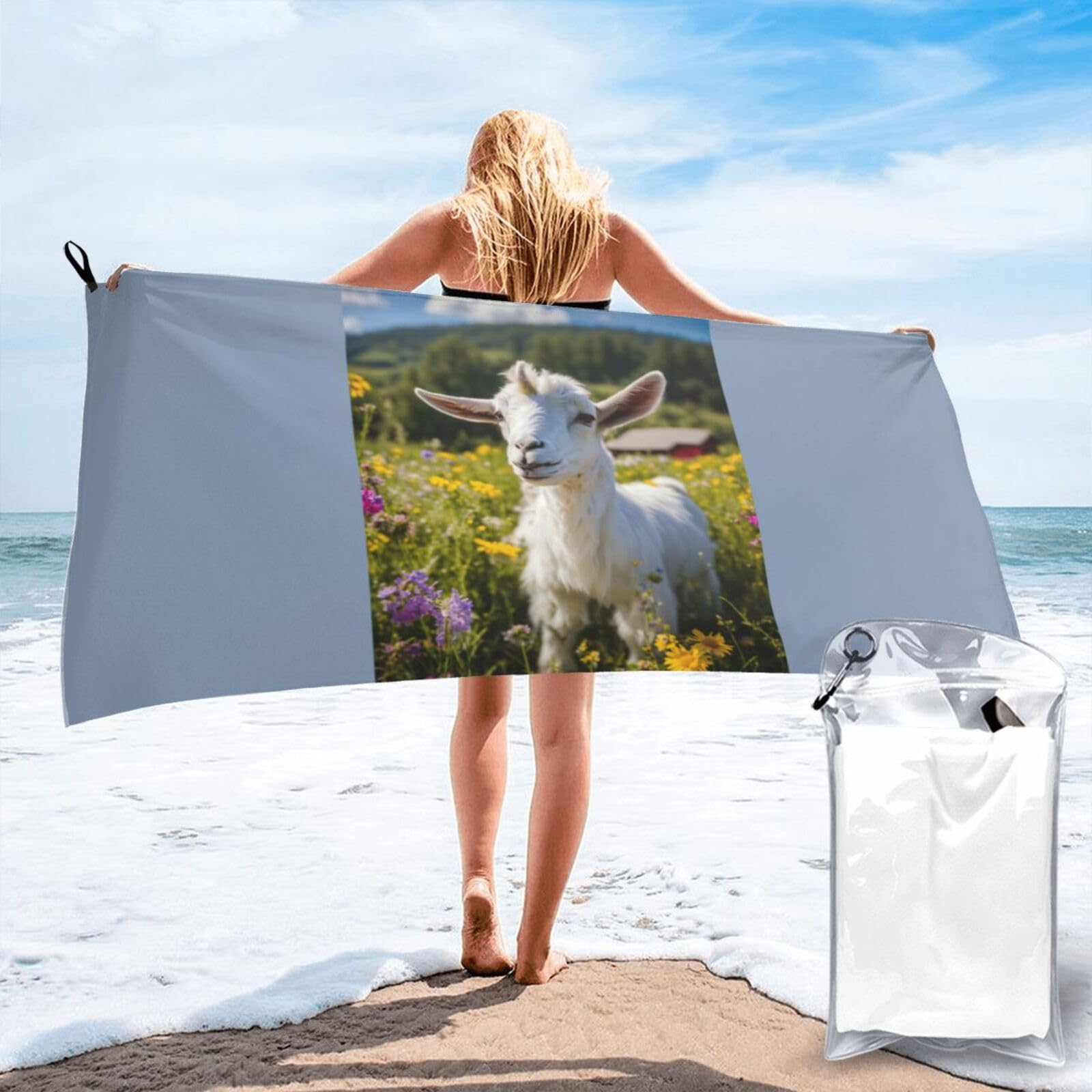 AYYQWE Goat Print Lightweight Towel For Men Women Travel Beach Camping Hiking Yoga Swimming Sports