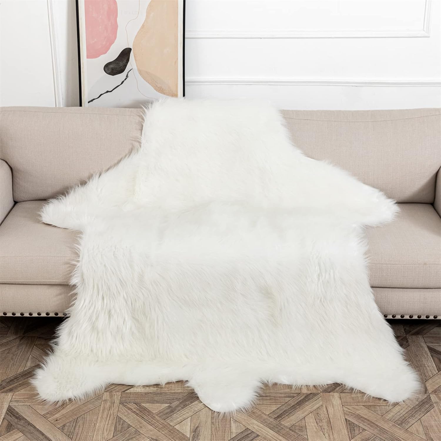 AbunHeri Faux White Bear Rug Faux Cowhide Rug Animal Print