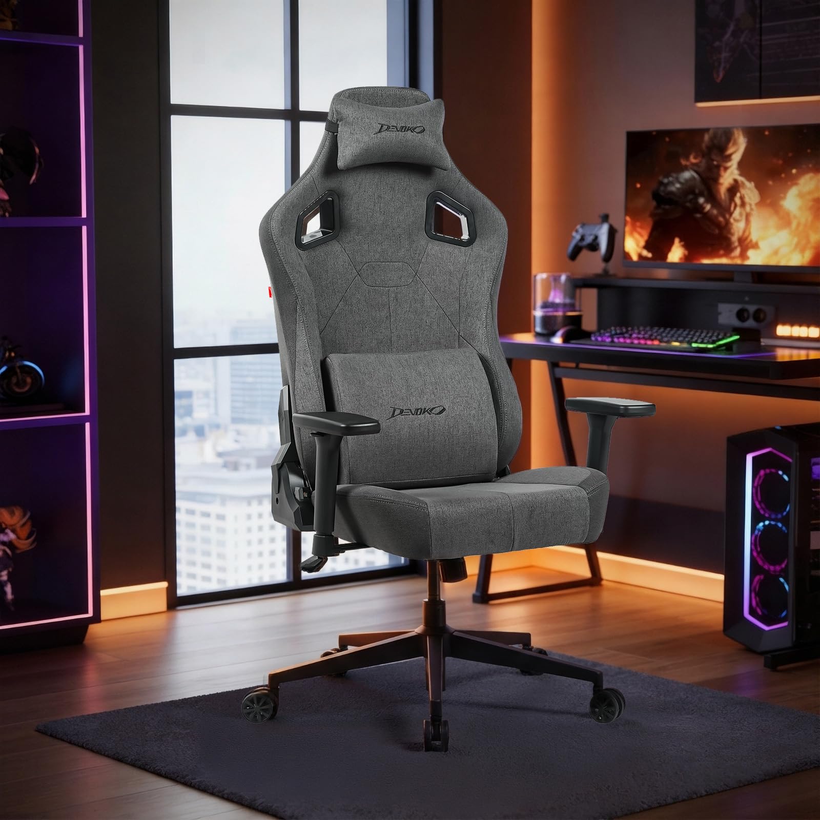 Devoko Gaming Sessel Ergonomisch, Gamer Stuhl für Büro und Gaming, Hoher Sitzkomfort mit 3D Armlehnen, Hochwertige Verarbeitung, 180kg Belastbar, Anthrazitgrau