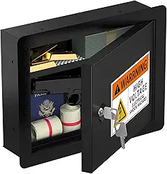 Cofre de parede oculto com painel oculto – Caixa de bloqueio de parede de aço à prova de fogo para parafusos de 40,6 cm – Armário de segurança com trava de chave para dinheiro, armas de fogo e