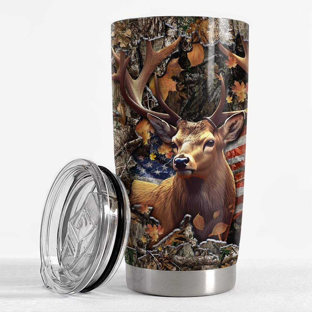 SANDJEST Deer Tumbler 20oz Stainless Steel Insulated Tumblers Coffee Travel Mug Cup Gifts for Men Gift for Birthday Christmas - Image 3