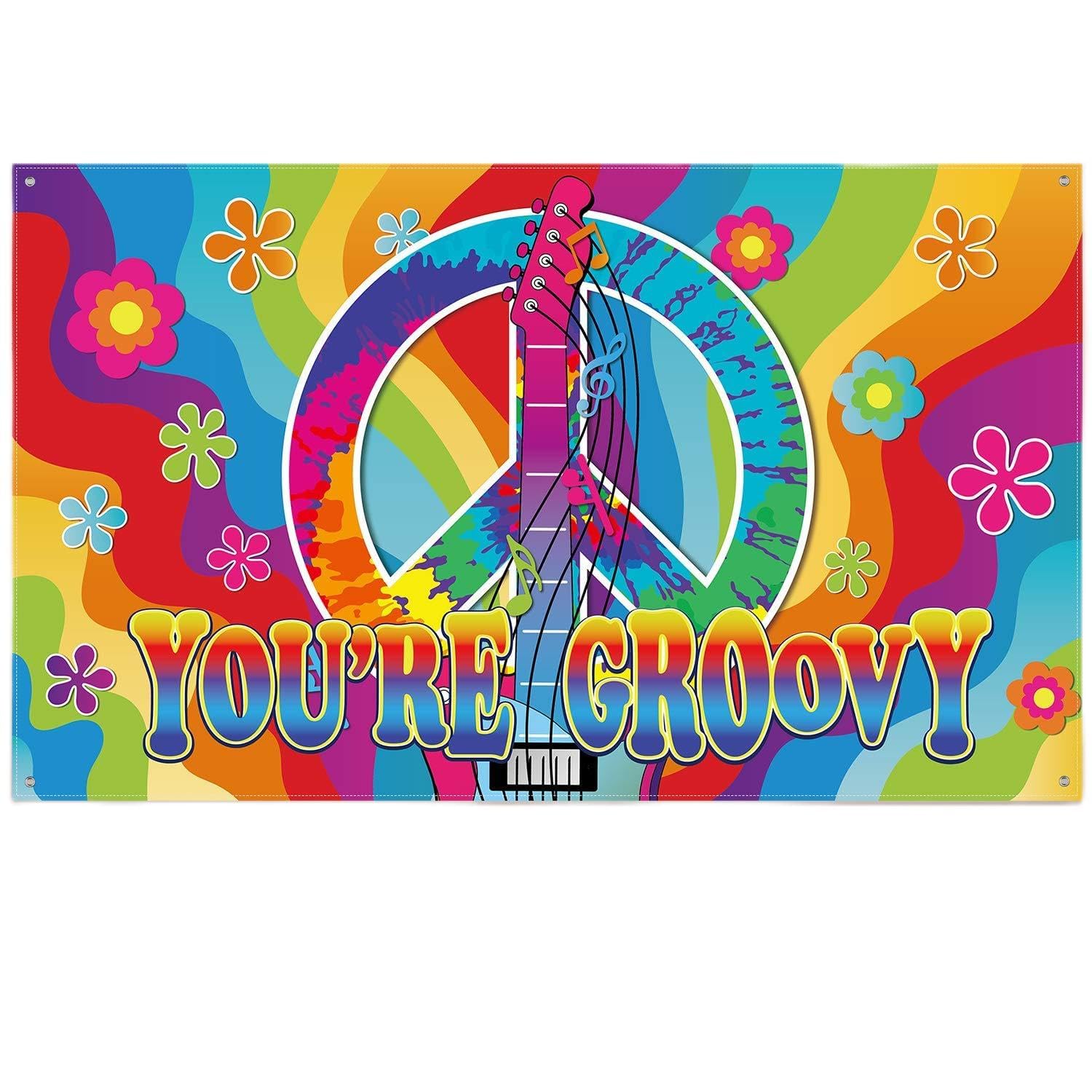 Decoraciones de Fiesta de los Años 60 Hippie Groovy Telón de Fondo Photo Booth Prop Telón de Fondo Con Cuerda Hippie Temática Groovy Party Decor,72.8 X 43.3 Pulgadas