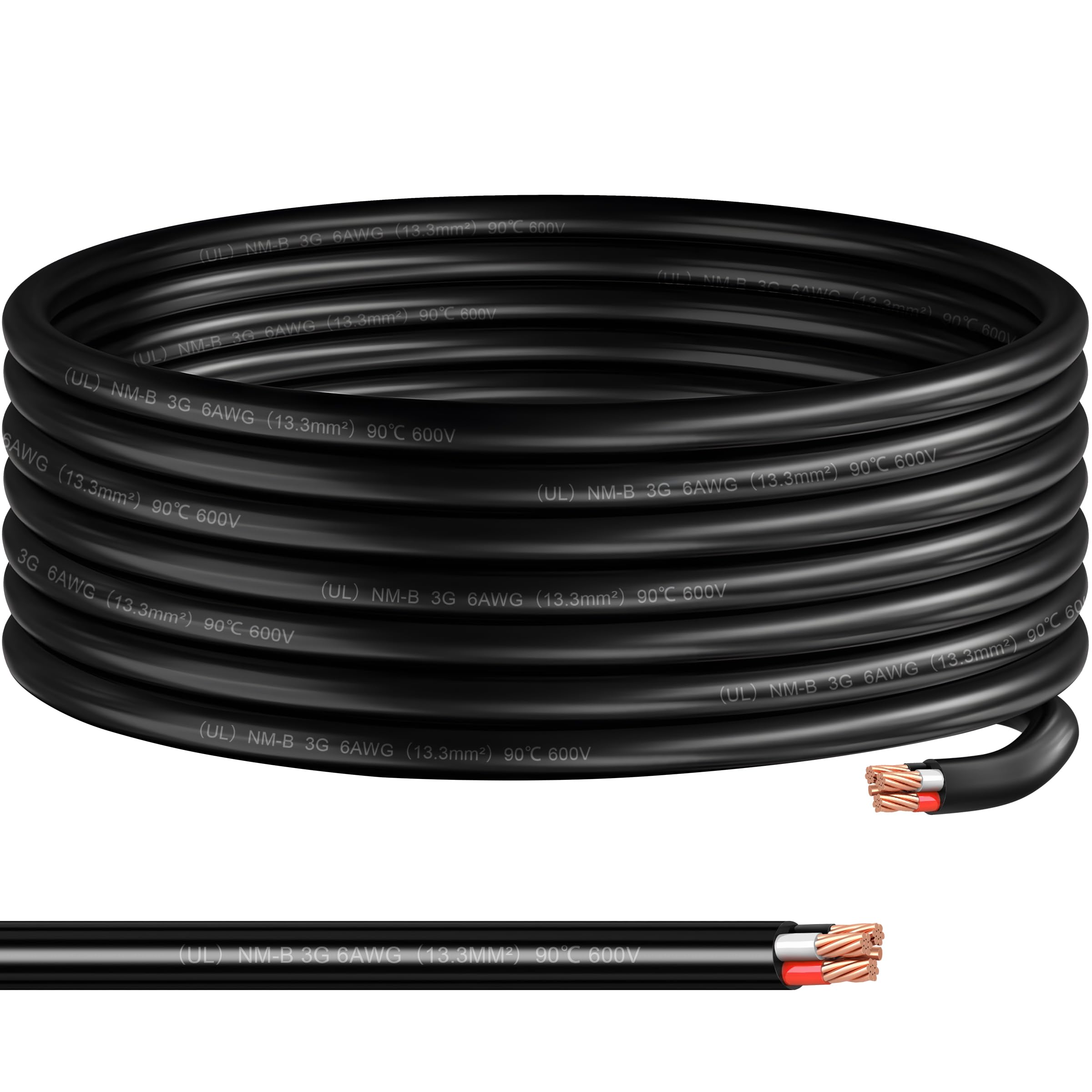 6/3 NM-B Wire with Ground,50FT,Non-Metallic Sheathed Cable, 6/3+10/1 AWG,Electrical Wire for Residential Building, Indoor Wiring Projects, Lighting,