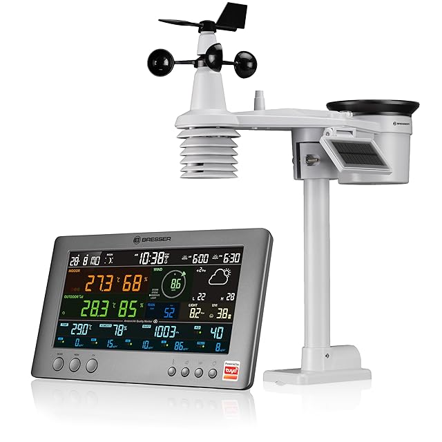 Bresser Bresser Smarte Tuya Profi-Wetterstation mit 7-in-1-Sensor, Luftqualitätsmonitor, Solar & App-Steuerung, 6-Tage-Vorhersage — Wetterstationen