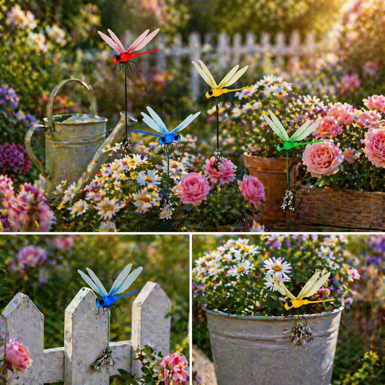 20 Pcs Dragonfly Clips for Bugs Repellent, 3D Artificial Dragonfly Hat Clips Garden Decor, Garden Bird and Fly Scare Devices for Indoor Outdoor Material Optimized