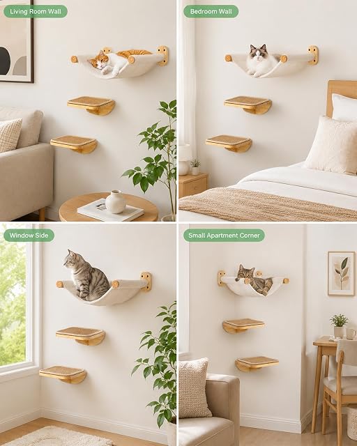 Foto 8 de 8 de PELUOMOZ Hamaca para Gatos montada en la Pared, Cama y Percha para Gatos