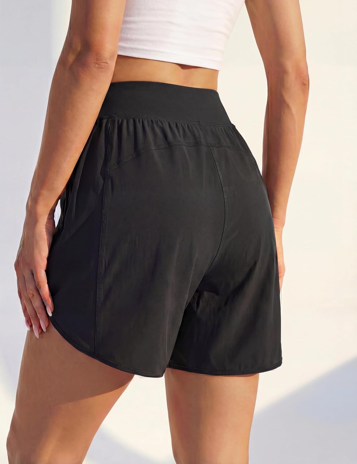 BMJL Womens Athletic Shorts 5" High Waisted Light Weight Workout Running Gym Activewear with 2 Zipper Pockets Quick Dry - Image 2