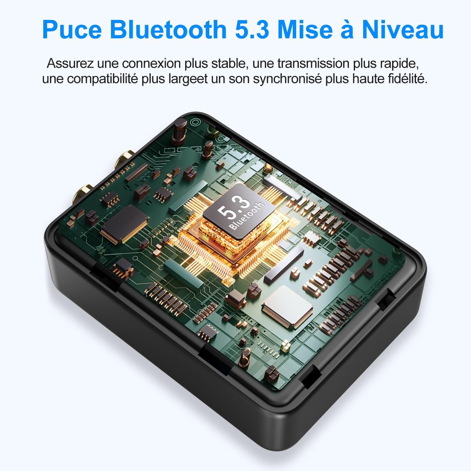 1Mii ML302 Transmetteur Récepteur Audio Bluetooth 5.3, RCA 3.5mm Jack Émetteur Adaptateur Bluetooth pour 2 Casque sans Fil, Son Hi-FI aptX LL/AD/HD pour TV, Chaîne Stéréo, PC, 30H Playtime
