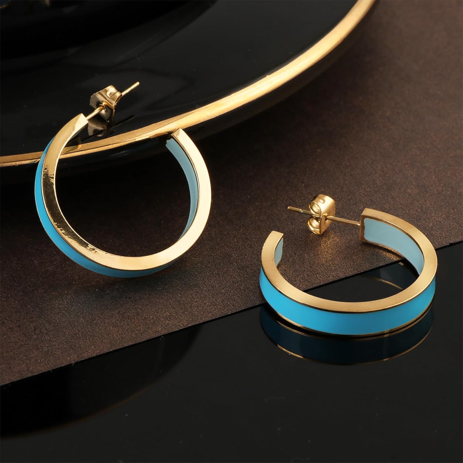 Chunky Gold Earrings for Women C Shaped Round Hoop Earrings 18K Gold Plated Stainless Steel Enamel Earrings Jewelry Gift - Image 8