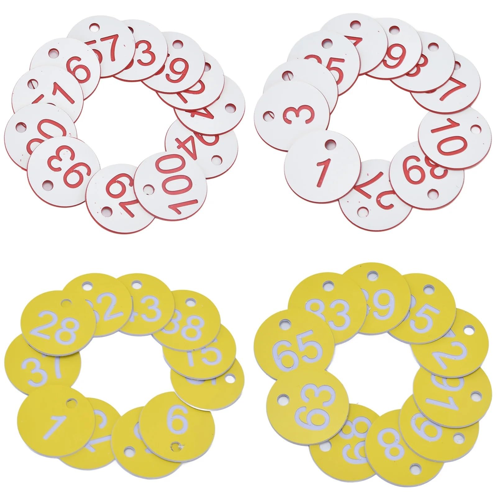 Plastikowe znaczniki numeryczne, okrągłe zawieszki na klucze, plastikowe etykiety liczbowe 1-100 białe 3,5 cm średnica 100 szt