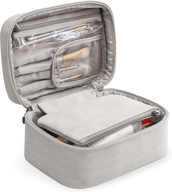 KTMOUW Makeup Bag Make Up Bag for Women Travel Toiletry Bag Large Waterproof Cosmetic Bags Makeup Organiser Bag Portable Set Grey