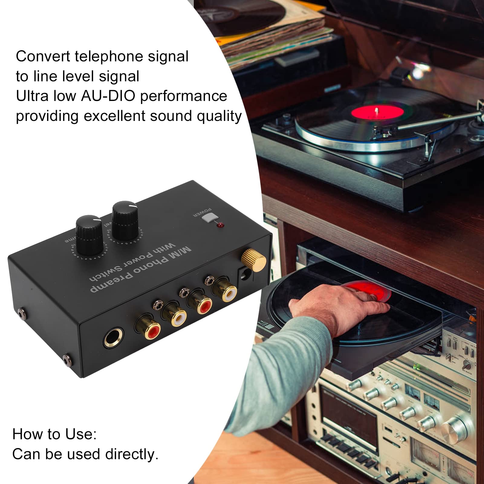 Przedwzmacniacze Przedwzmacniacz Gramofonowy Mini Elektroniczny Przedwzmacniacz Gramofonowy Audio Stereo z Wejściem RCA L R Poziom Wyjściowy Przedwzmacniacz Gramofonowy Regulacja Głośności Wtyczka EU