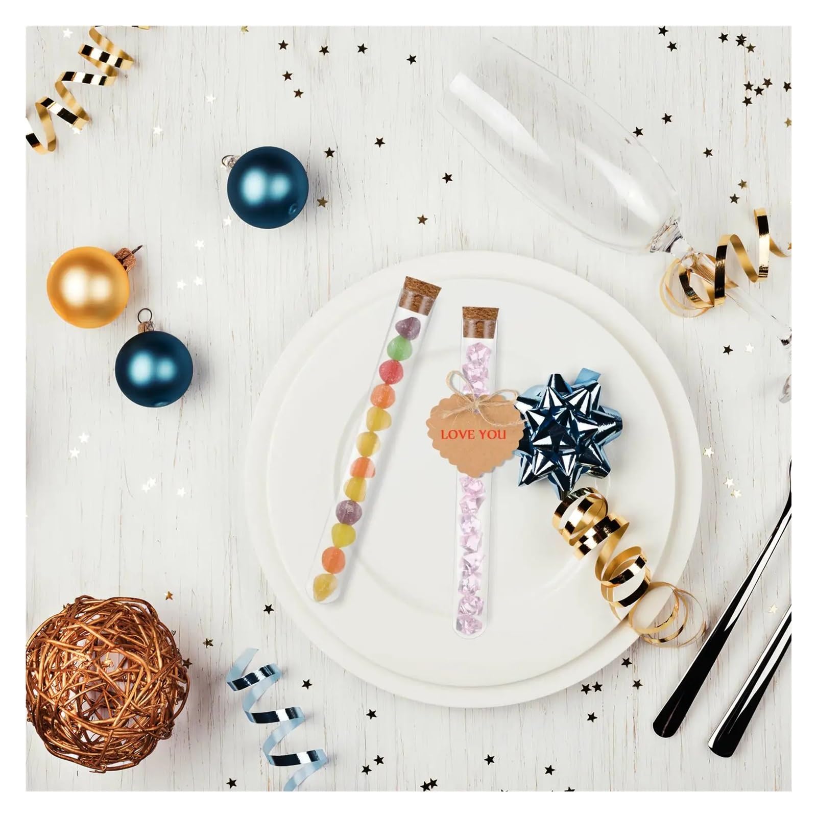 MENGKE 30-teiliges Reagenzglas-Set aus Kunststoff, durchsichtige Röhrchen, Korkstopfen, Etiketten, Hanfseil, DIY-Bastelarbeiten, Schmuck, Kunstwerke, Miniaturlabor