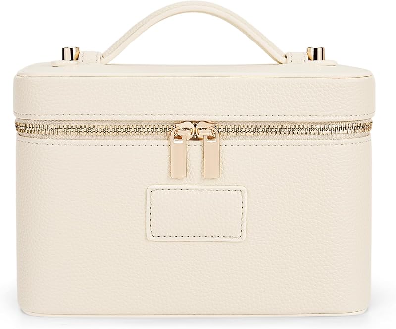 Necessaire de maquiagem HiTotes em couro sintético com divisória removível, bege
