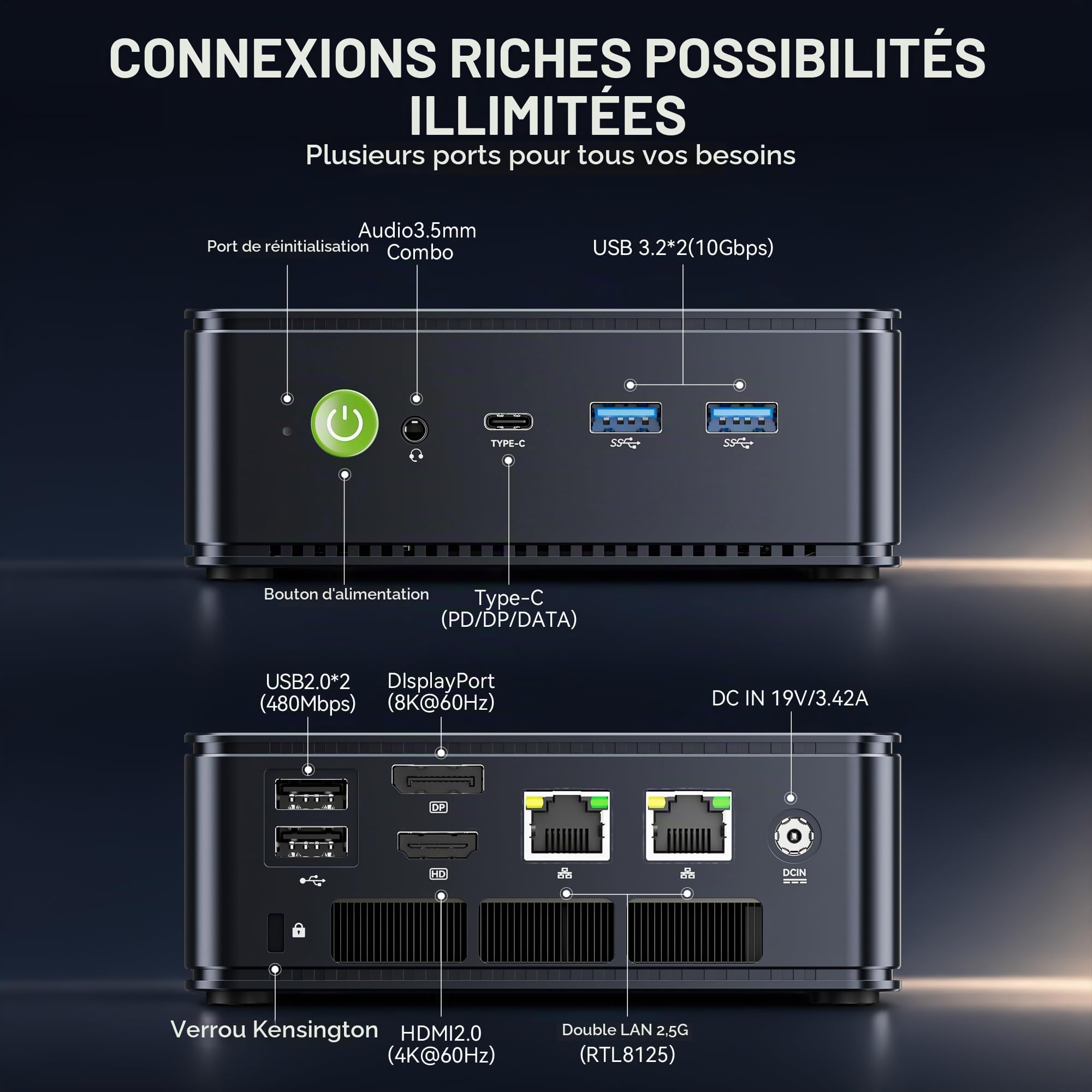 GMKtec M3 Pro Mini PC avec Intel Core i5-13500H (12C/16T Jusqu’à 4,7 GHz), 16 Go DDR4 RAM + SSD NVMe 512 Go, Mini Ordinateur de Bureau avec Triple Affichage 4K, WiFi 6, BT 5.2 et USB-C