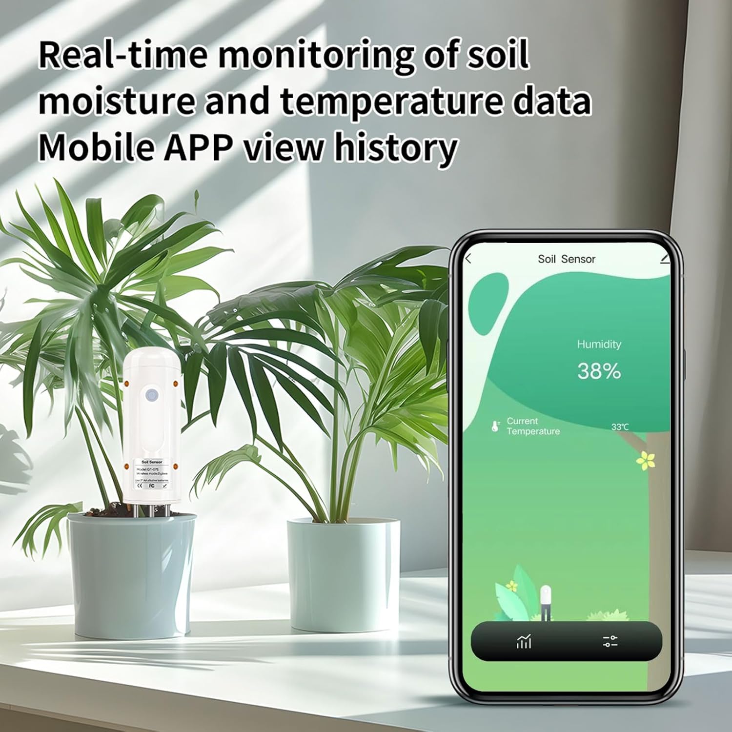 Zigbee Soil Temperature Humidity Sensor IP67 Soil Tester with 304 Stainless Steel Probe High Precision Plant Sensor for Potted Plants Horticulture Field Planting