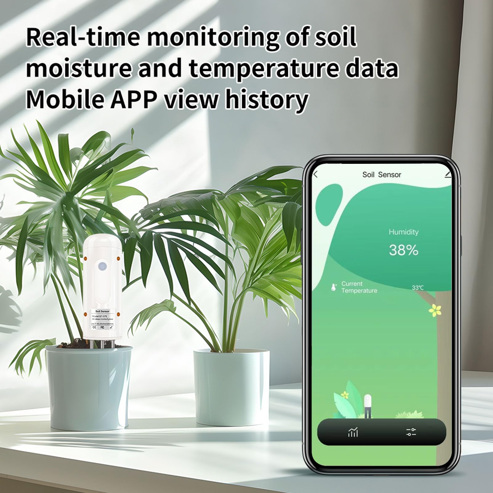 TOPINCN Tester Gleby z 304 Sondy ze Stali Nierdzewnej, Monitor Wilgotności Temperatury Gleby, Czujnik Wilgotności Gleby z Danymi w Czasie Rzeczywistym dla Zigbee Tuya Wireless IP67 dla