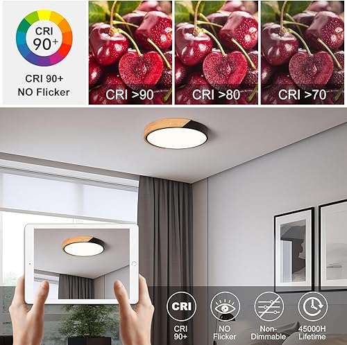 Miniatura 2 de Vikaey Lámpara de techo LED moderna, estilo minimalista de madera, lámpara de techo empotrada, lámpara de iluminación circular con pantalla acrílica