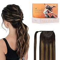 Vista 16 de DOORES Extensiones de Cabello Humano Extensiones de Cola de Caballo Balayage Marrón Chocolate Mezclado Rubio Caramelo 18 Pulgadas 2.82 oz